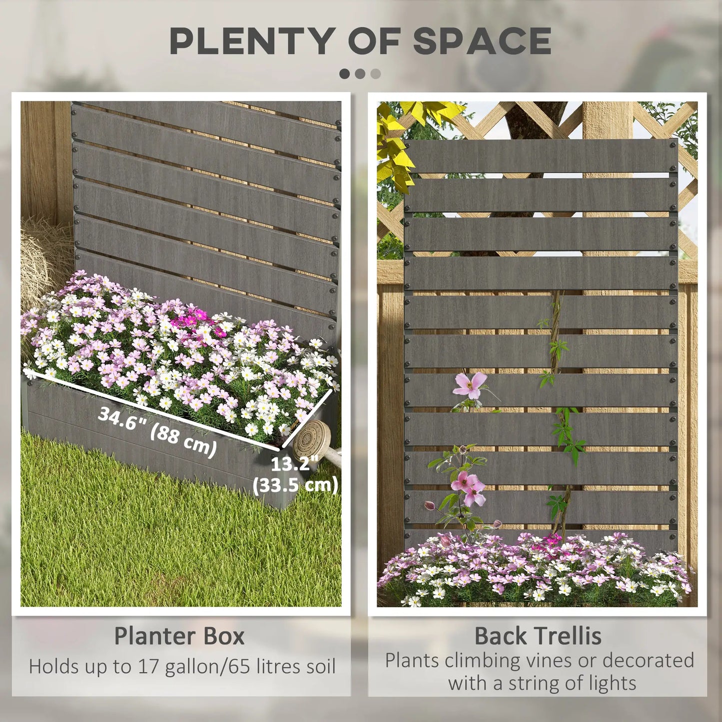Trellis Planter, Raised Garden Bed, Dark Grey