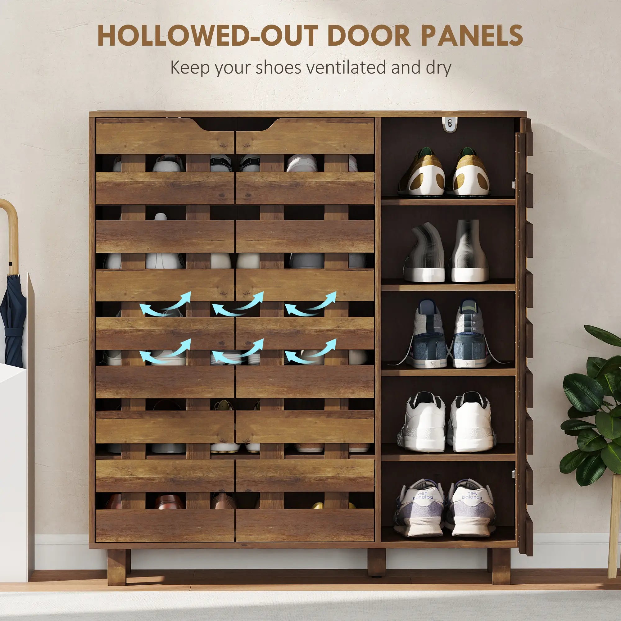 Shoe Cabinet, 21 Pair Storage, Hollowed-Out Doors, Distressed Brown Shoe Storage Cabinets & Racks at Gallery Canada
