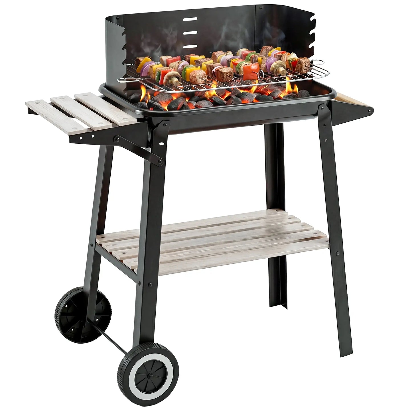 Charcoal BBQ Grill With Side Trays, Storage Shelf, Wheels Charcoal BBQ Grils Black at Gallery Canada