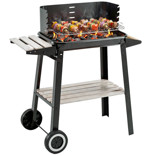 Charcoal BBQ Grill With Side Trays, Storage Shelf, Wheels Charcoal BBQ Grils Black at Gallery Canada