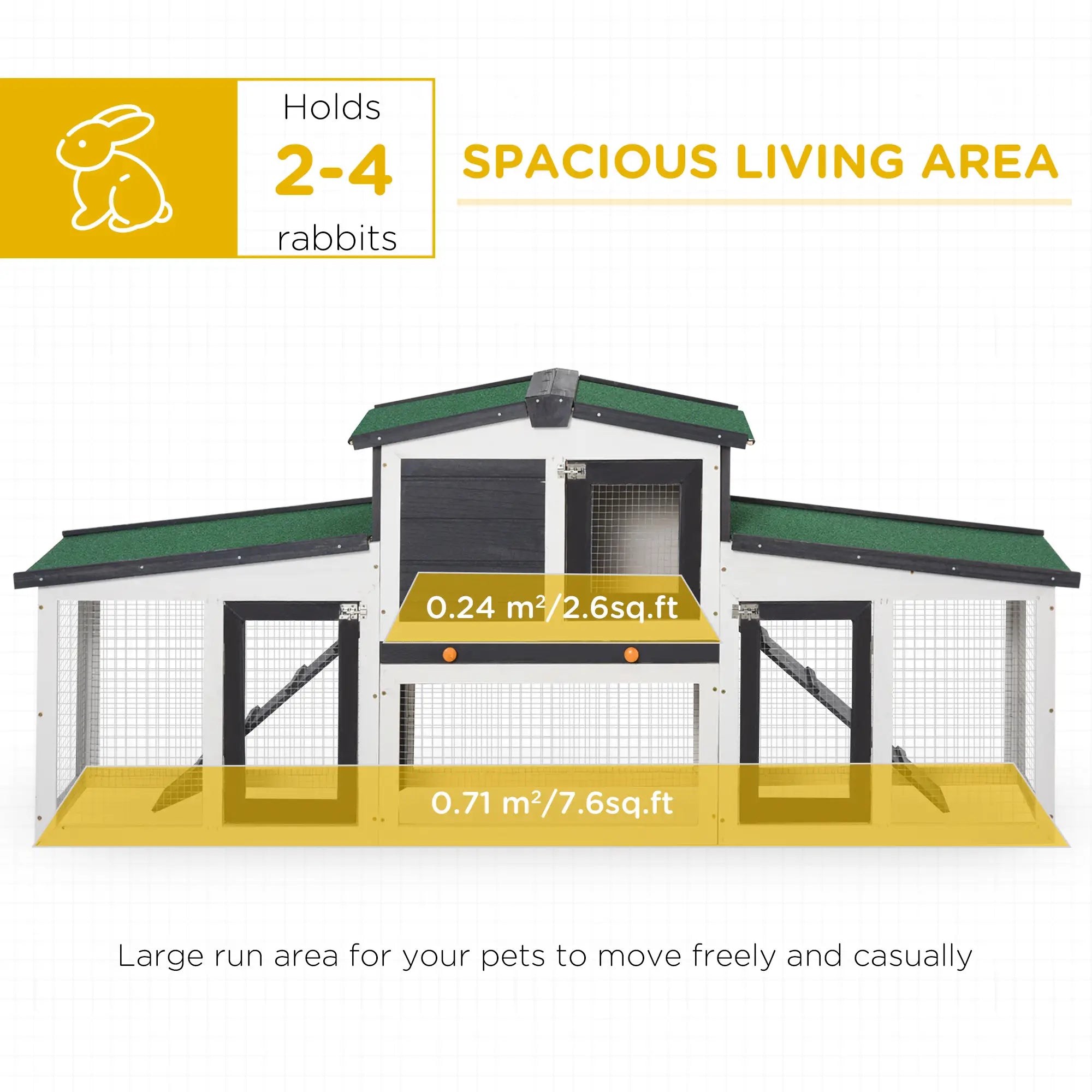 Large Rabbit Hutch, Double Runs, Wooden Bunny Cage, 80