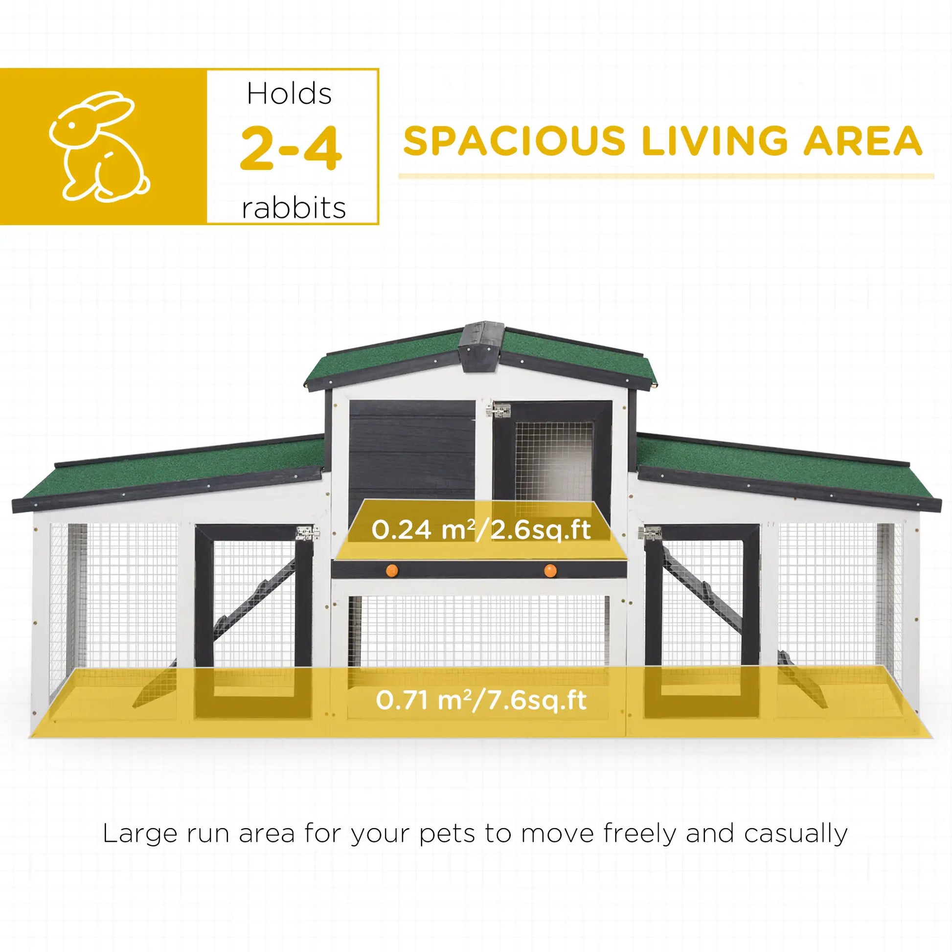 Large Rabbit Hutch, Double Runs, Wooden Bunny Cage, 80" x 18" x 31.5", Gray Rabbit Hutch at Gallery Canada