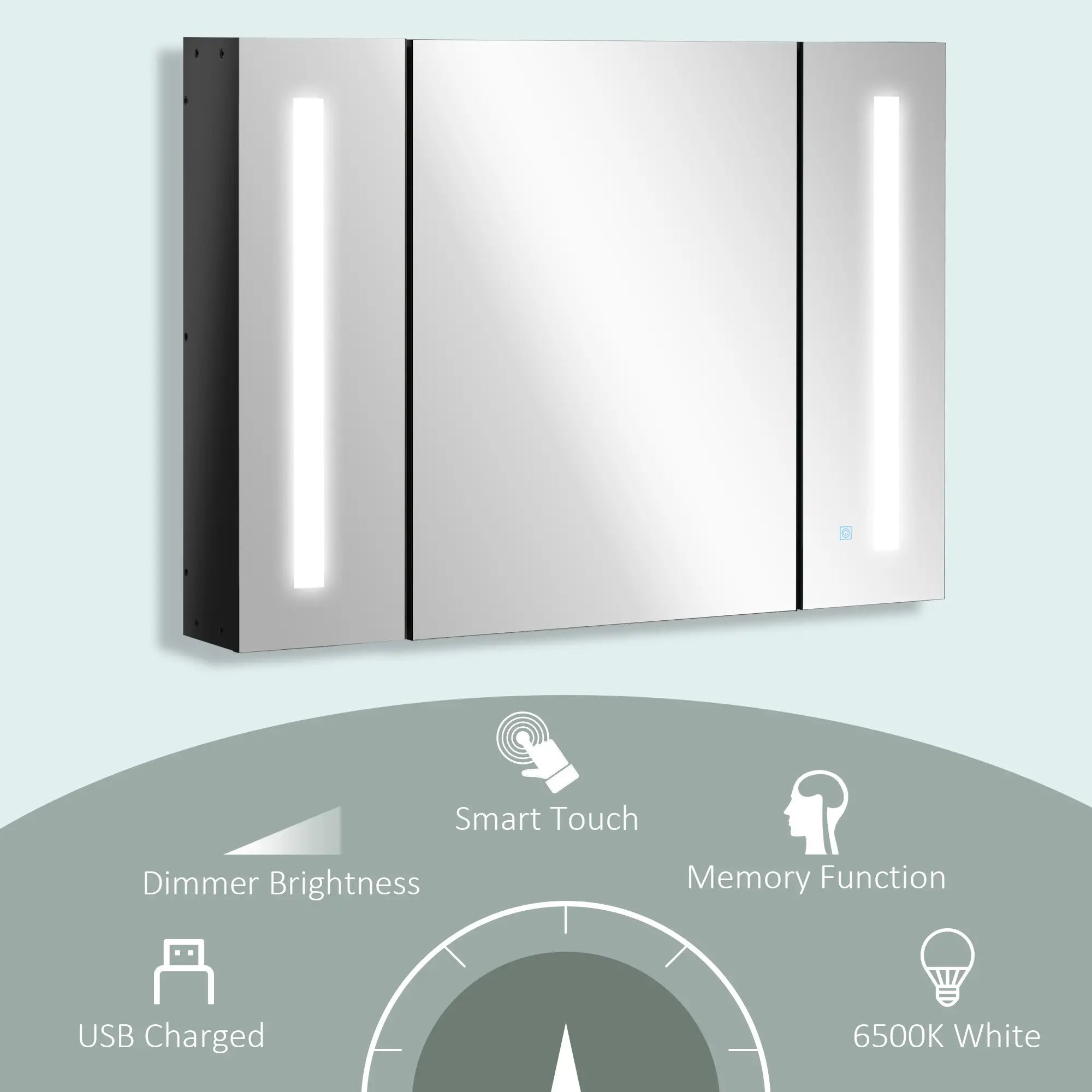 Wall Mounted Medicine Cabinet with Mirror, Adjustable Shelf, USB Charge, High Gloss, Black Mirror Medicine Cabinets at Gallery Canada