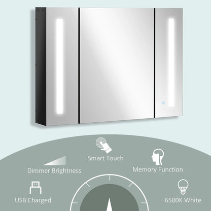 Wall Mounted Medicine Cabinet with Mirror, Adjustable Shelf, USB Charge, High Gloss, Black Mirror Medicine Cabinets at Gallery Canada