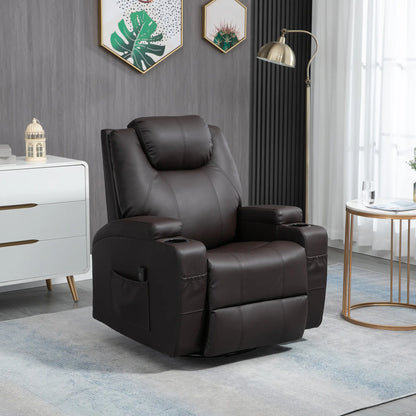 Massage Recliner Chair, Swivel Rocker, 8 Vibration Points, PU Leather, Brown Single Sofas at Gallery Canada