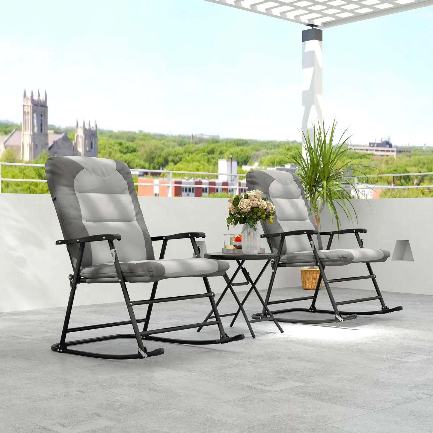 3-Piece Foldable Rocking Chair Set, Light Grey Outdoor Rocking Chairs at Gallery Canada