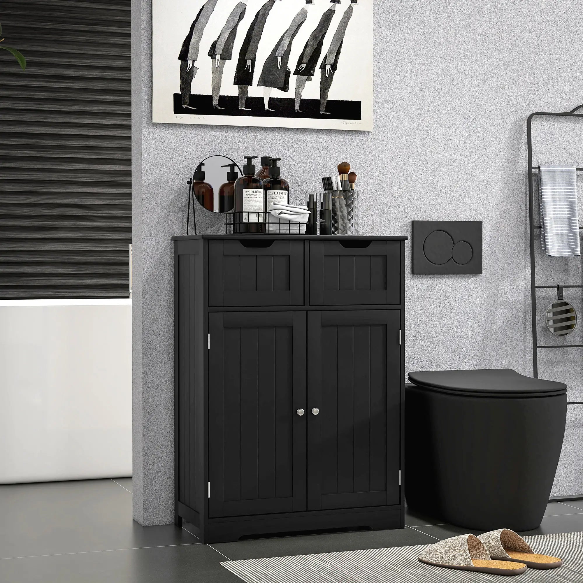 Bathroom Storage Cabinet, 2 Drawers, Adjustable Shelf, Black Bathroom Cabinets at Gallery Canada