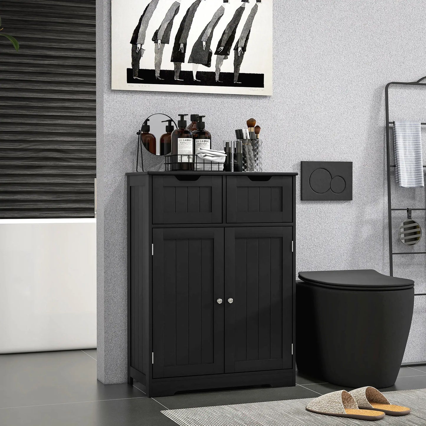 Bathroom Storage Cabinet, 2 Drawers, Adjustable Shelf, Black Bathroom Cabinets at Gallery Canada
