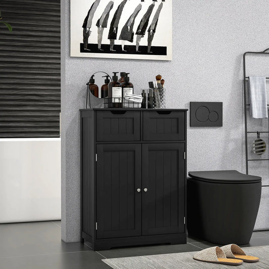 Bathroom Storage Cabinet, 2 Drawers, Adjustable Shelf, Black Bathroom Cabinets Black at Gallery Canada