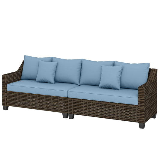 PE Wicker Outdoor Couch Sofa, 4-Seater Modular Patio Furniture, Blue Patio Furniture Sets Brown, Blue at Gallery Canada