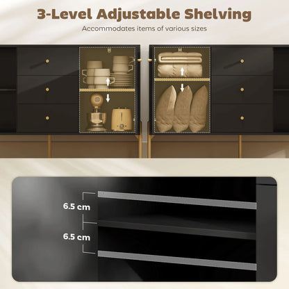 Buffet Cabinet, Modern Sideboard with 3 Drawers and 2 Shelves, Black Storage Cabinets at Gallery Canada