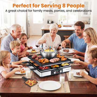 BBQ Grill With Fondue Pot Set, Adjustable Thermostats, For 8 People
