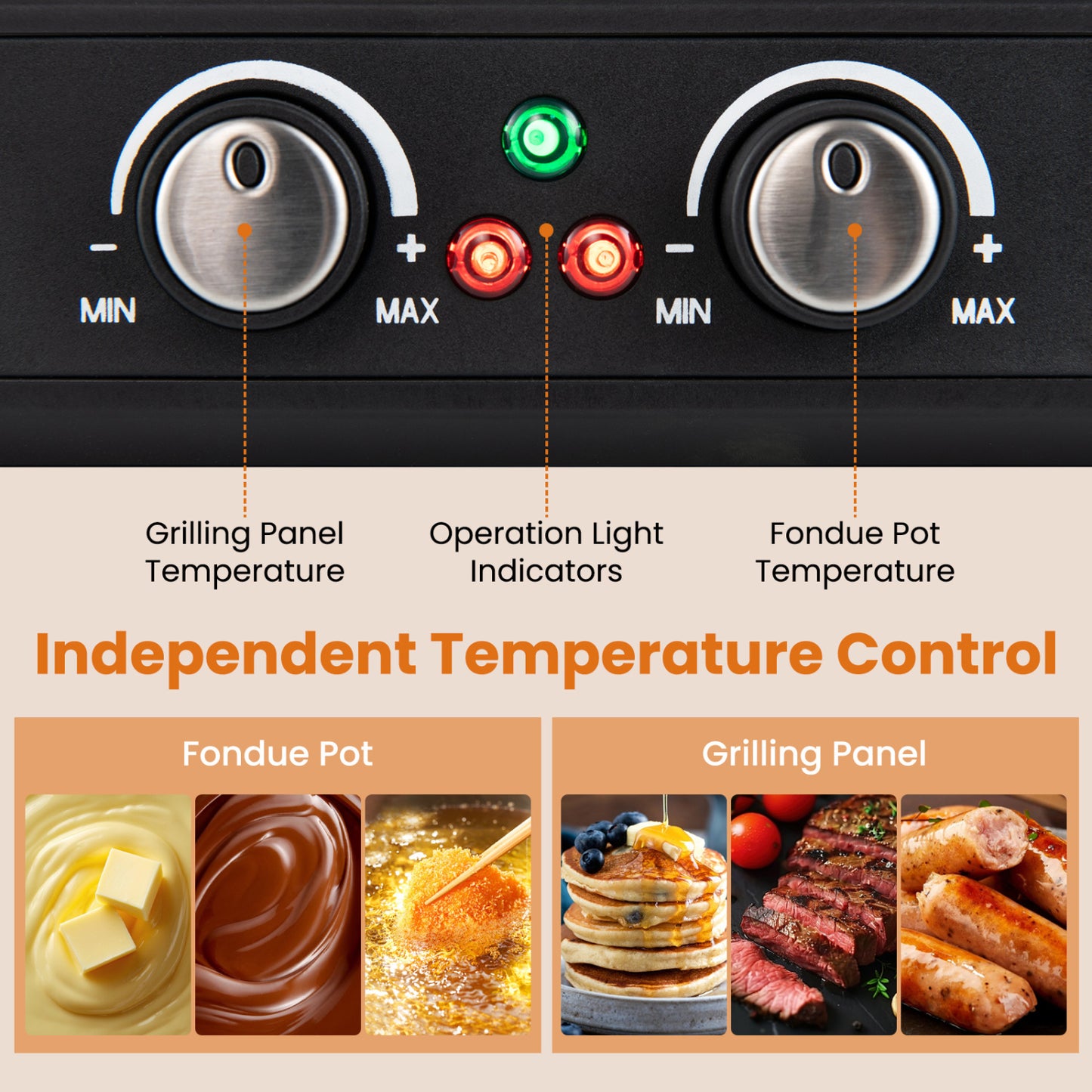 BBQ Grill With Fondue Pot Set, Adjustable Thermostats, For 8 People