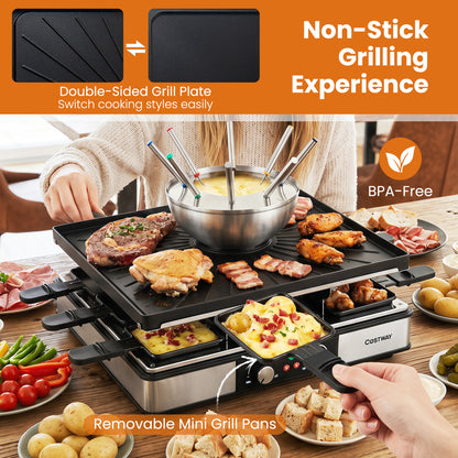 BBQ Grill With Fondue Pot Set, Adjustable Thermostats, For 8 People