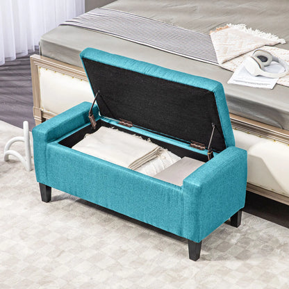 Linen Upholstered Storage Ottoman Bench, Tufted Design, Green Storage Ottomans & Benches at Gallery Canada