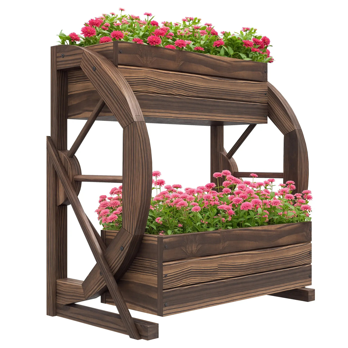 Bac à plantes en chariot en bois, Jardin surélevé à 2 niveaux, Légumes Fleurs Herbes