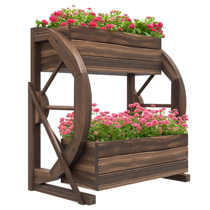 Bac à plantes en chariot en bois, Jardin surélevé à 2 niveaux, Légumes Fleurs Herbes