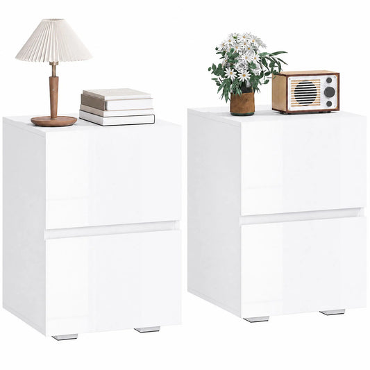 Modern Nightstand Set of 2, Narrow Bedside Table with 2 Drawers, White Bedside Tables White at Gallery Canada