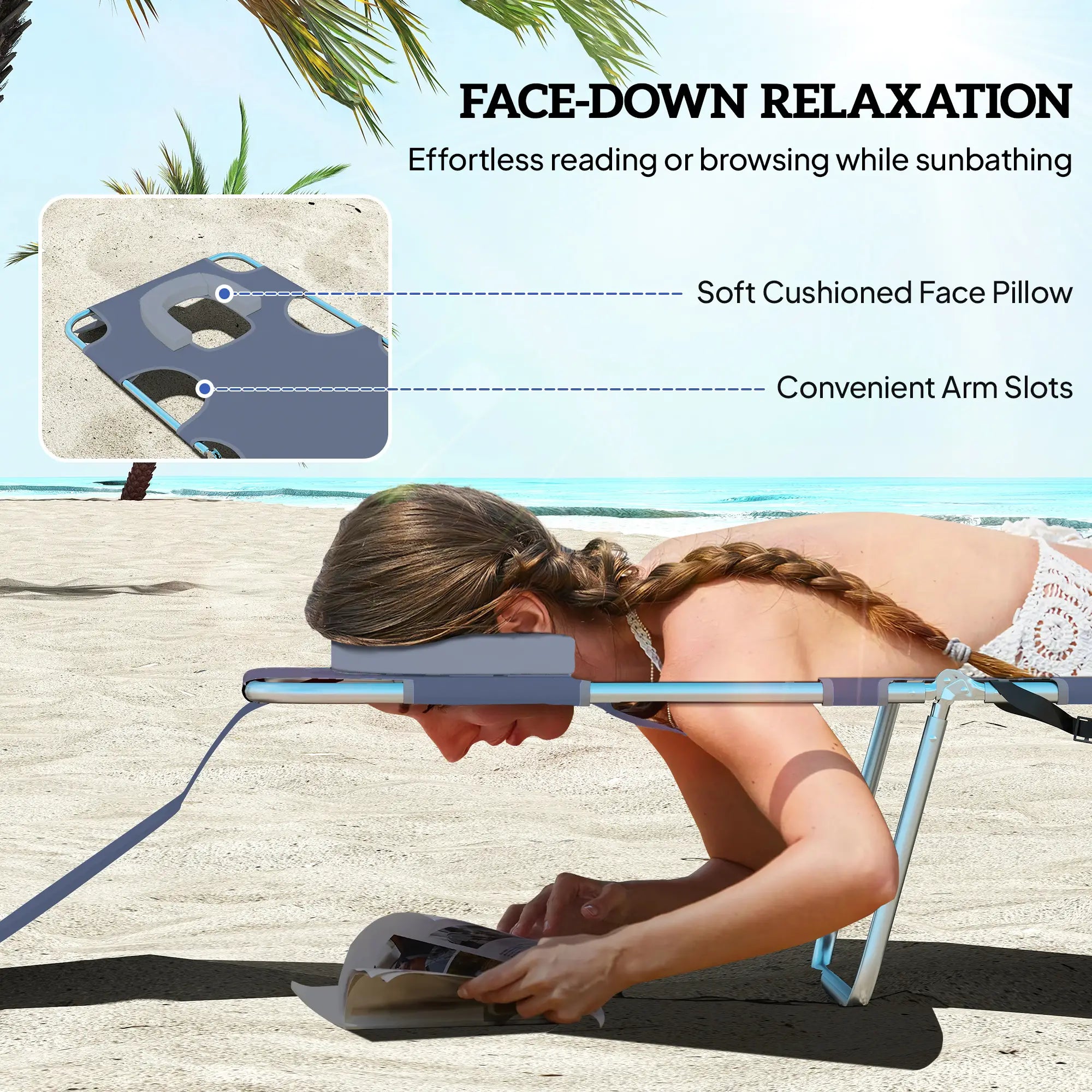 Folding Outdoor Lounge Chair, 5-Level Tanning Chair, Grey Lounger Chairs at Gallery Canada