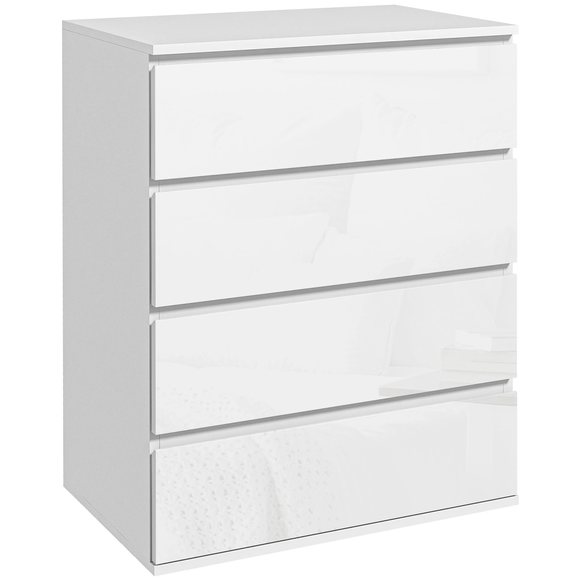 4 Drawer Cabinet, High Gloss, Bedroom Chest, Metal Runners, White Storage Cabinets High Gloss White at Gallery Canada