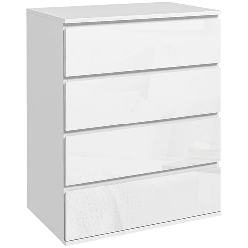 4 Drawer Cabinet, High Gloss, Bedroom Chest, Metal Runners, White