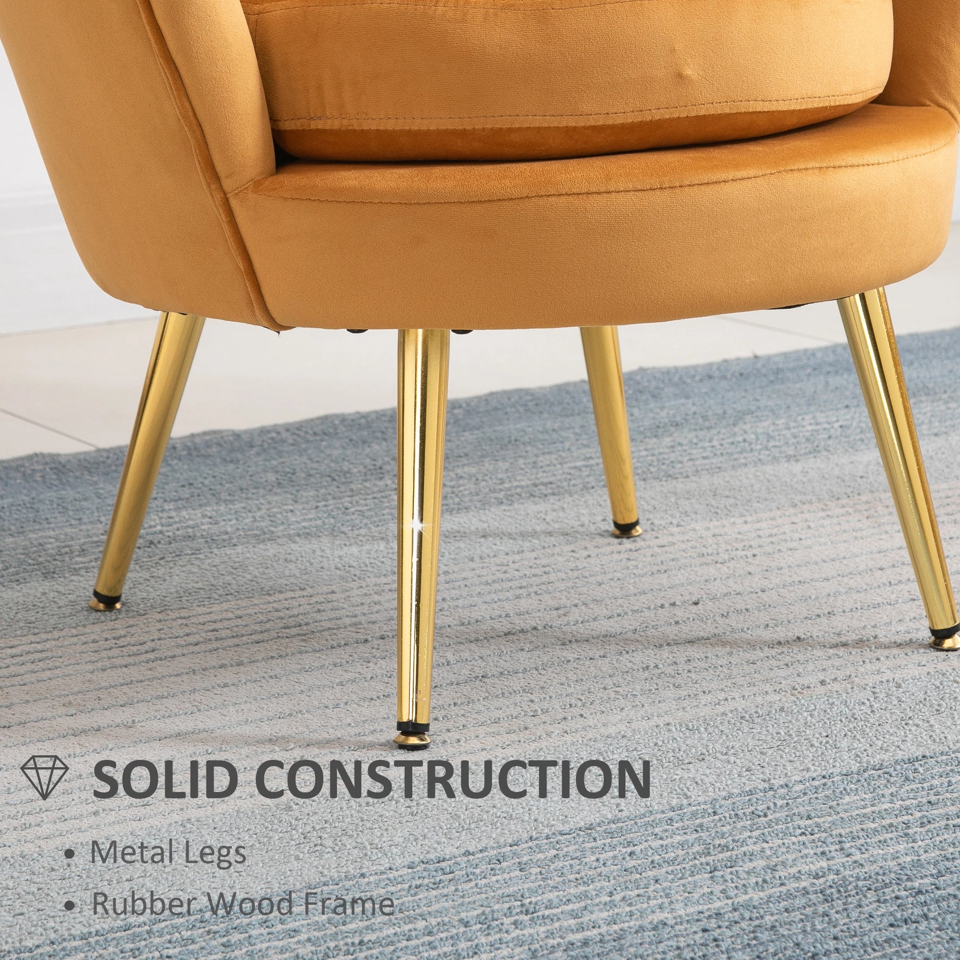 Modern Velvet Accent Chair, Gold Metal Legs, 1-Piece, Yellow Accent Chairs at Gallery Canada