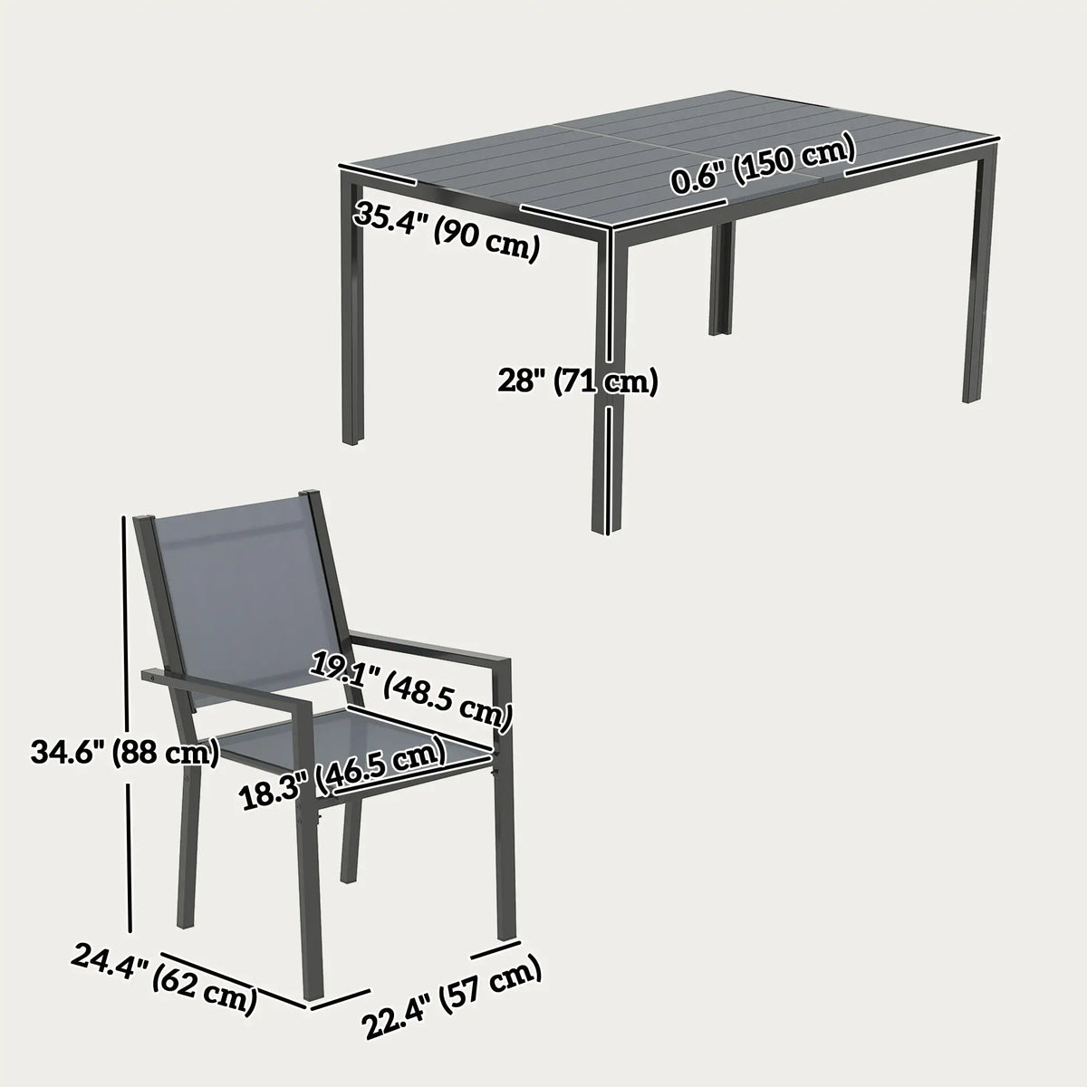 7-Piece Outdoor Dining Set, 6 Stackable Chairs, Rectangle Table, WPC Top
