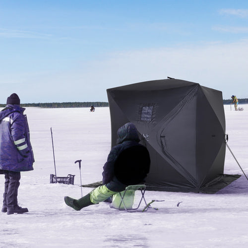 2 Person Ice Fishing Tent, Shelter with Carry Bag, Black