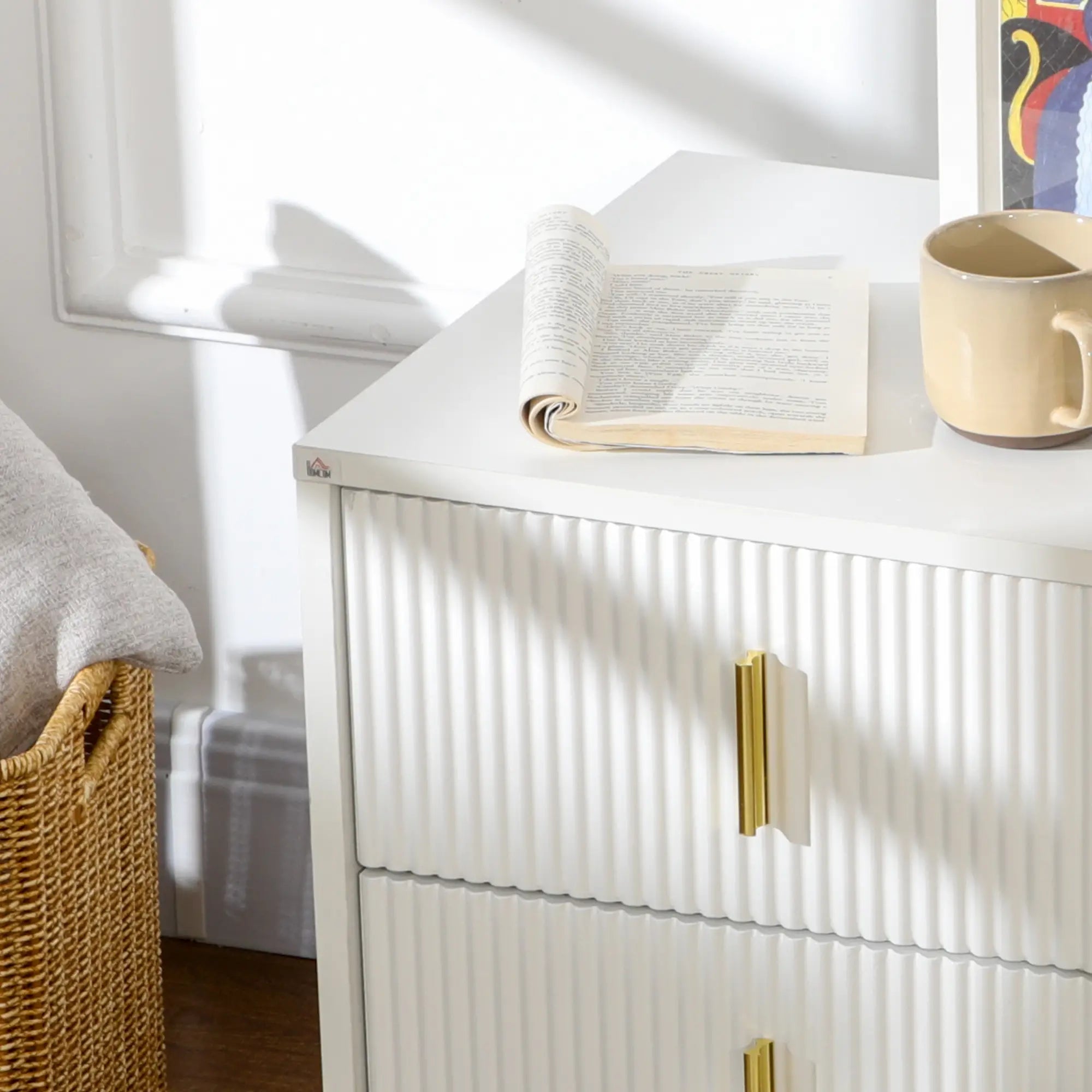 Modern Nightstand With 2 Drawers, Metal Legs, White, White Bedside Tables at Gallery Canada