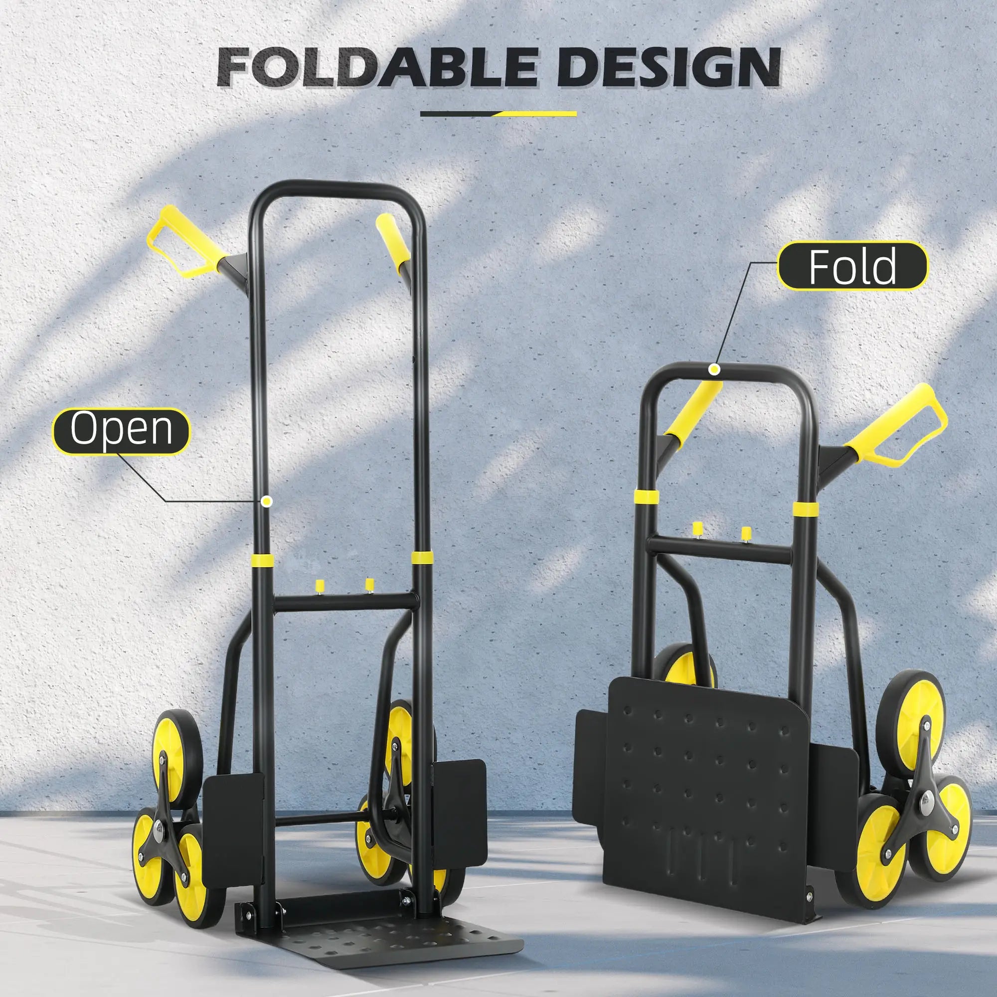 6-Wheels Stair Climber Cart, Foldable Steel, 264lbs Capacity, Yellow Folding Hand Trucks at Gallery Canada