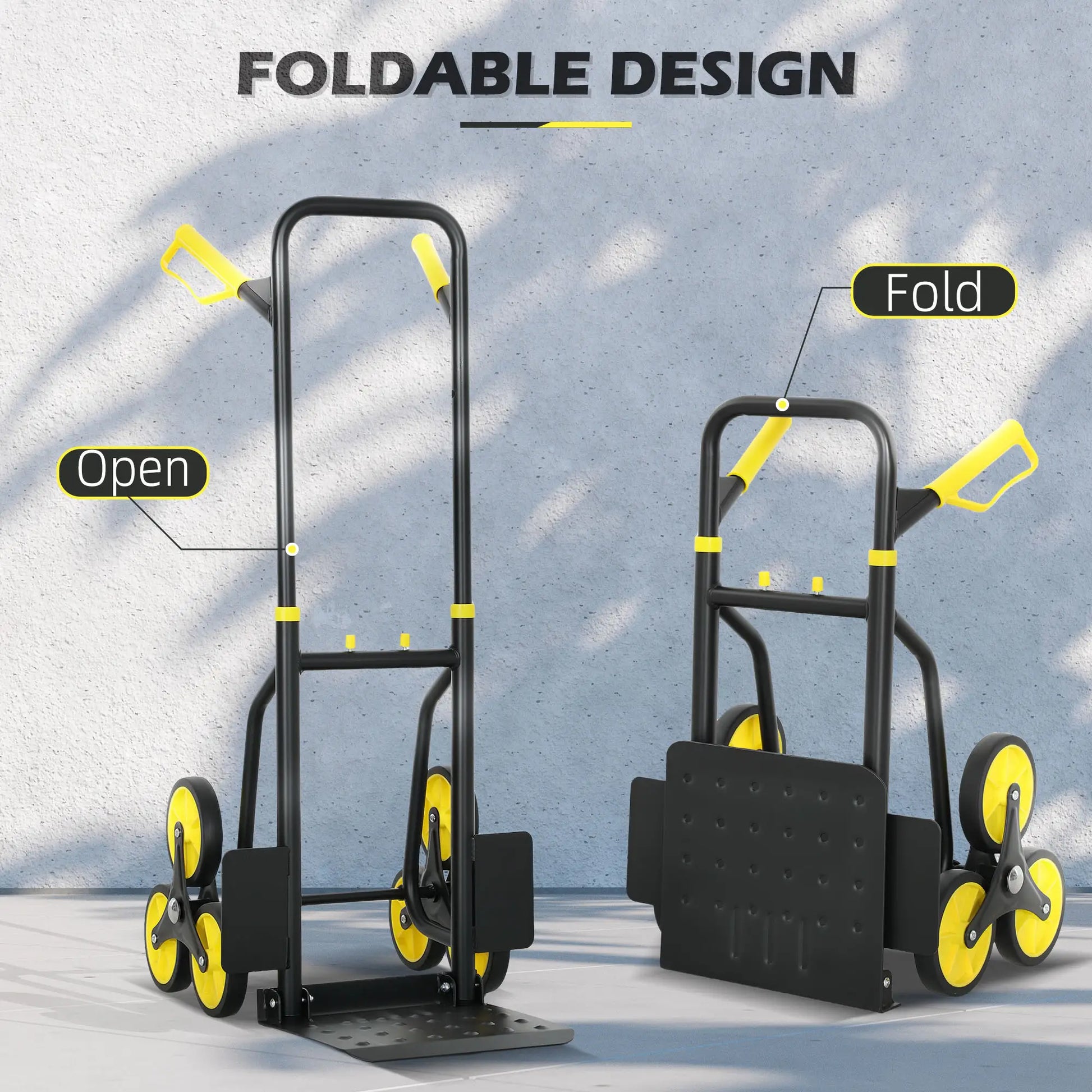 6-Wheels Stair Climber Cart, Foldable Steel, 264lbs Capacity, Yellow Folding Hand Trucks at Gallery Canada