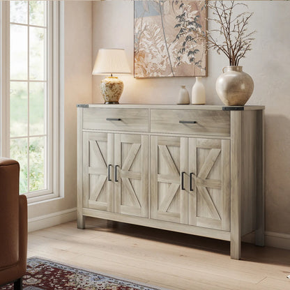Farmhouse Buffet Cabinet, 2 Drawers, 2 Cabinets, Adjustable Shelves, Grey Bar Cabinets at Gallery Canada