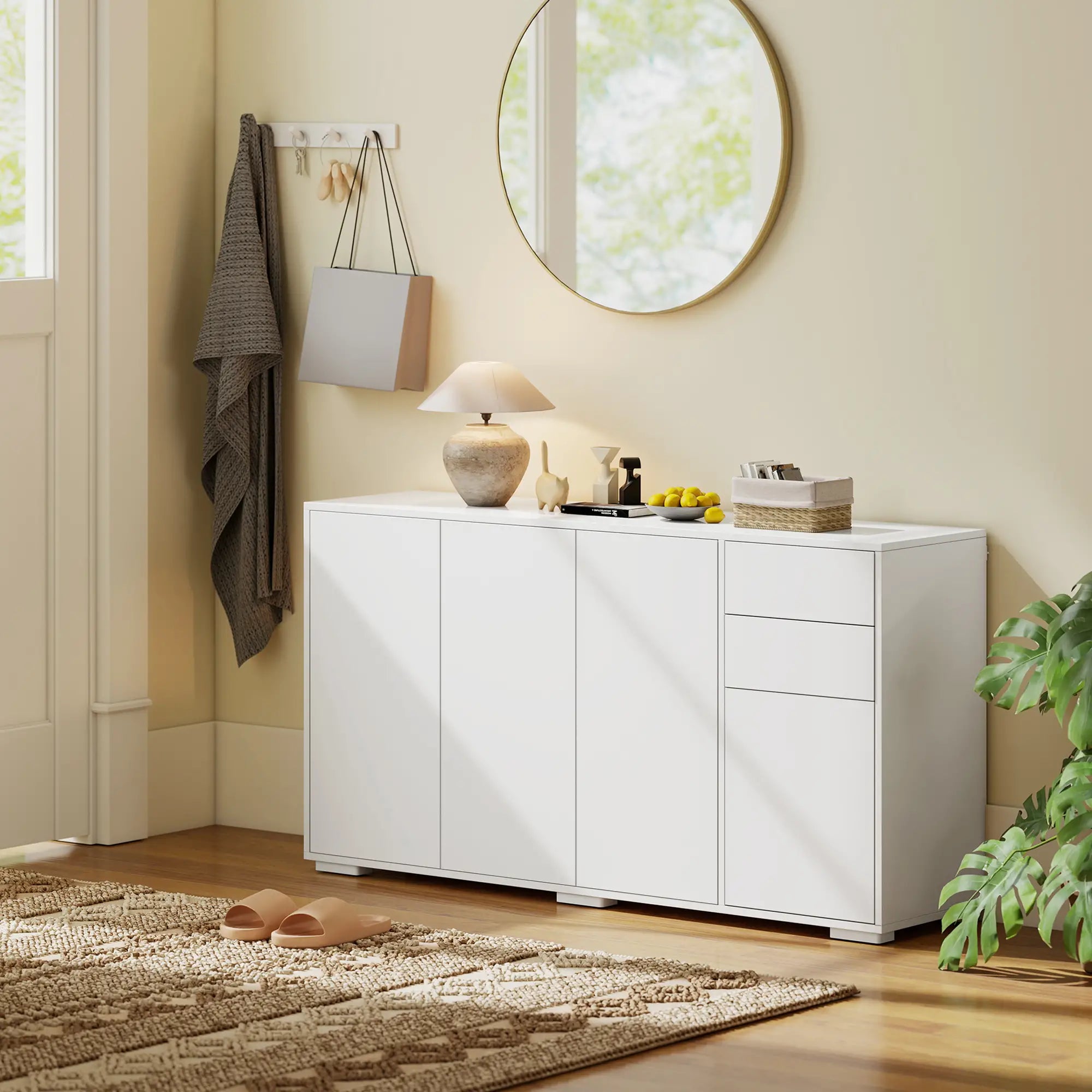 Kitchen Sideboard Storage Cabinet, Modern Coffee Bar with 2 Drawers, White Bar Cabinets at Gallery Canada