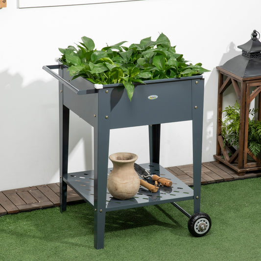 Raised Garden Bed with Wheels, 25"x 22" x 31" Galvanized Steel Elevated Planter Box with Legs, Storage Shelf for Outdoor Backyard, Patio to Grow Vegetables, Flowers, Gray - Gallery Canada