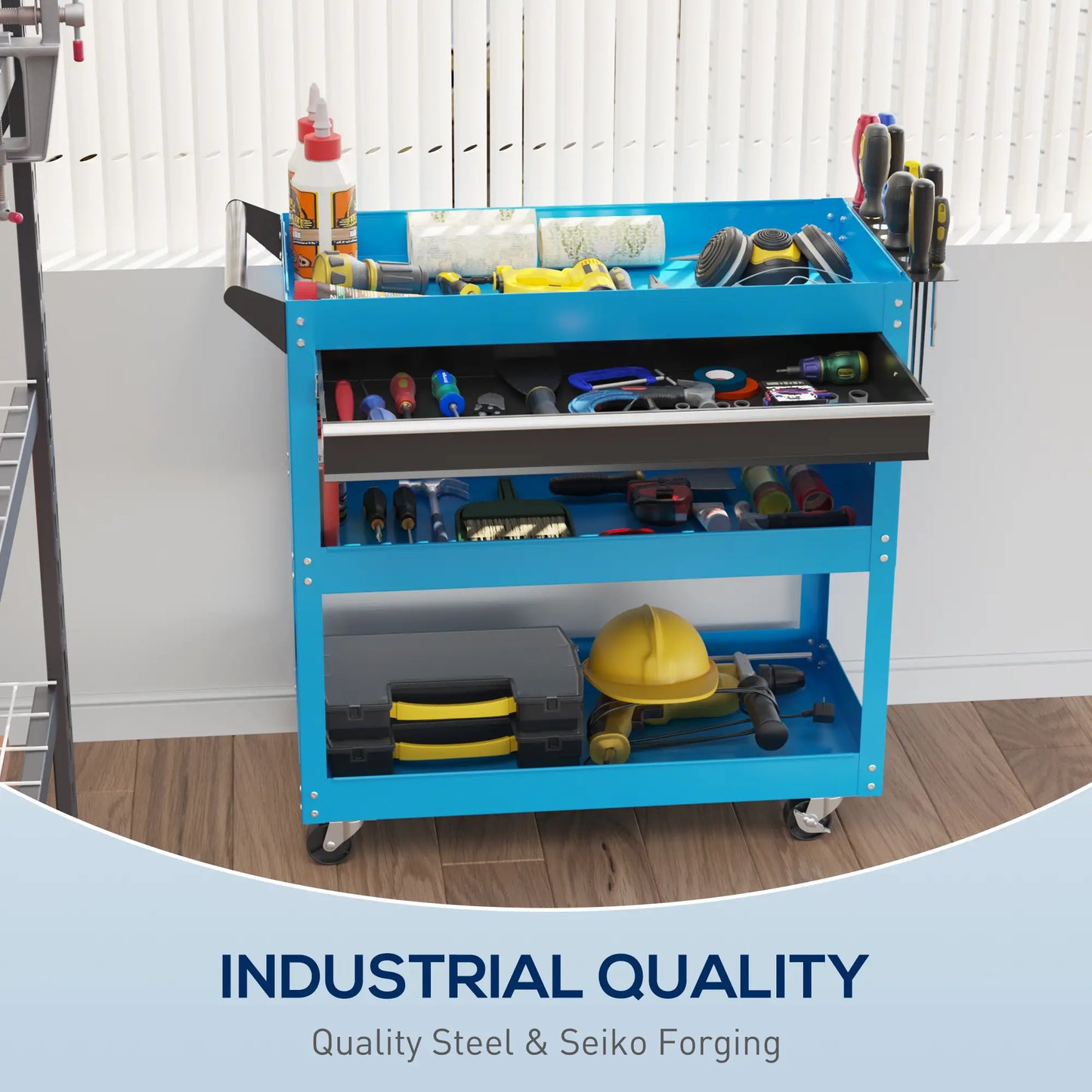 Tool Cart On Wheels, Ball Bearing Drawer, Storage Trays, Blue Tool Organizers at Gallery Canada