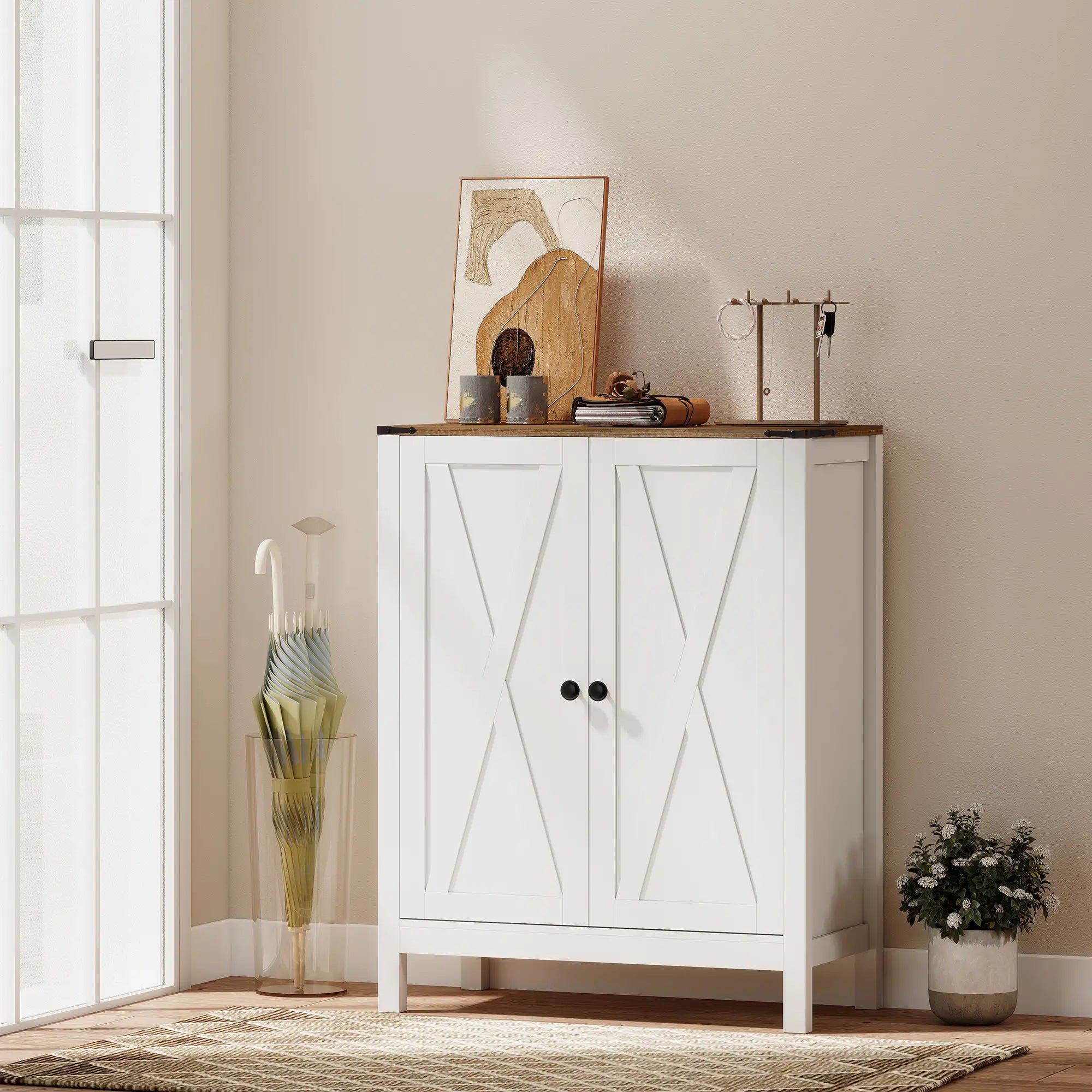 Shoe Cabinet With Barn Doors, Adjustable Shelves, Holds 15 Pairs, White Shoe Storage Cabinets & Racks at Gallery Canada