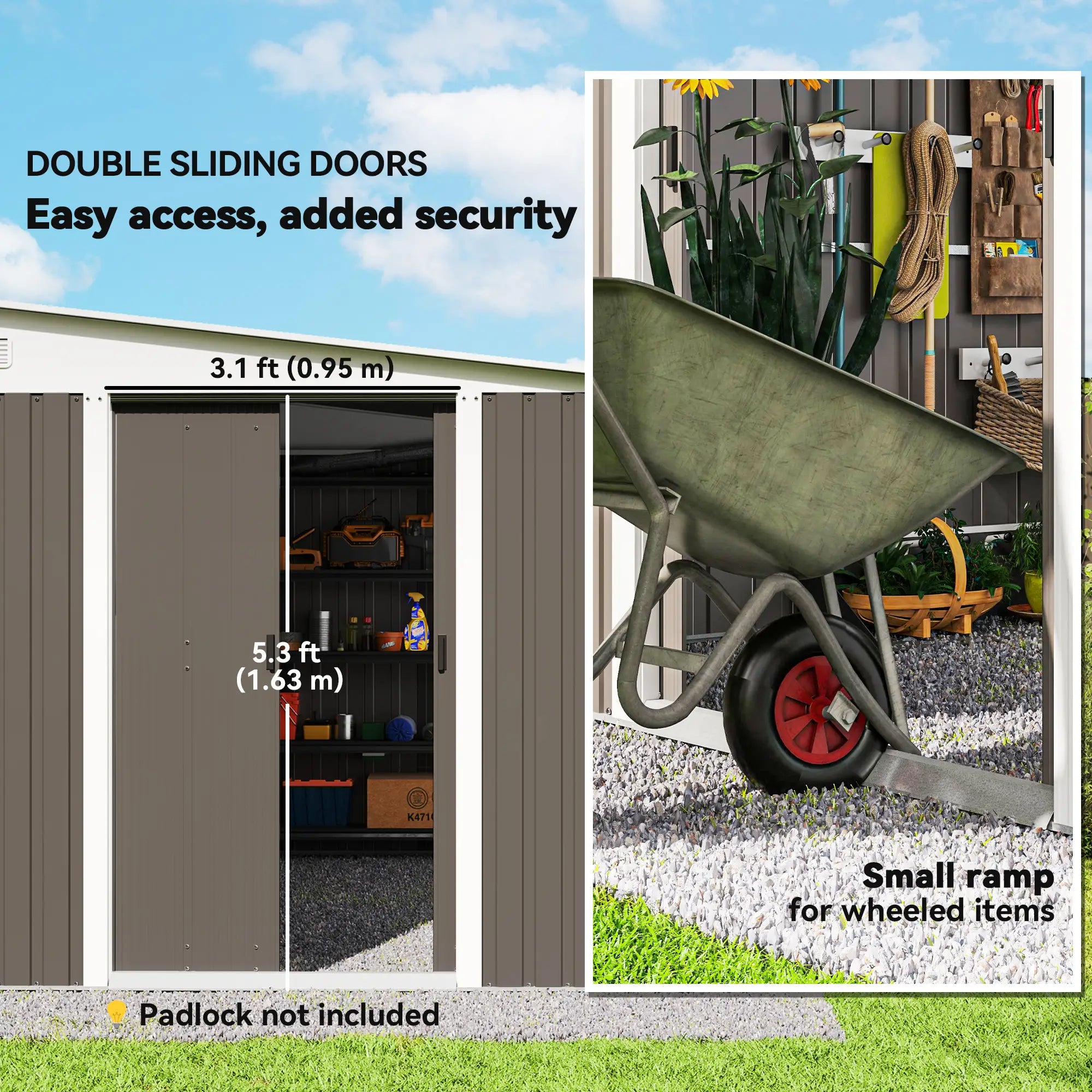 11' x 9' Steel Garden Storage Shed, Outdoor Metal Tool House, Grey Sheds at Gallery Canada