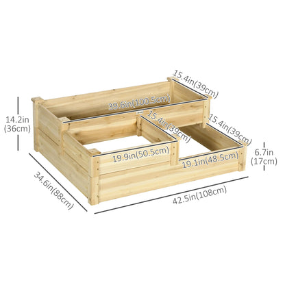 3 Tier Raised Garden Bed, Wooden Planter Box, 42.5"x34.6"x14.2", Natural Wooden Planter Boxes at Gallery Canada