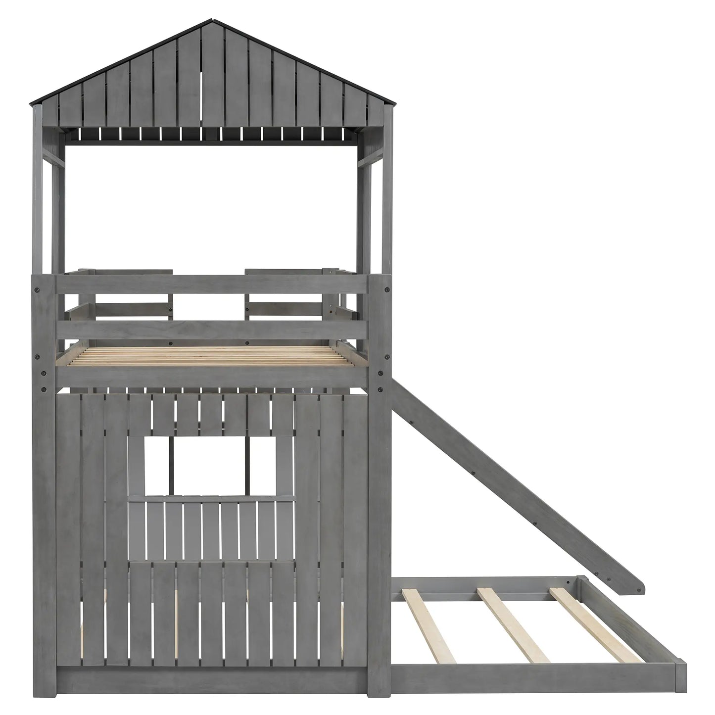 Twin Over Full Bunk Bed, Farmhouse Style, 82" L x 89" W x 82.5" H, Antique Grey Bed Frames at Gallery Canada