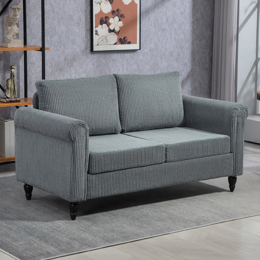 Vintage Loveseat, Fabric 2 Seater Sofa, Rolled Arms, Rubber Wood Legs, Grey 2-Seater Sofas Grey, Black at Gallery Canada