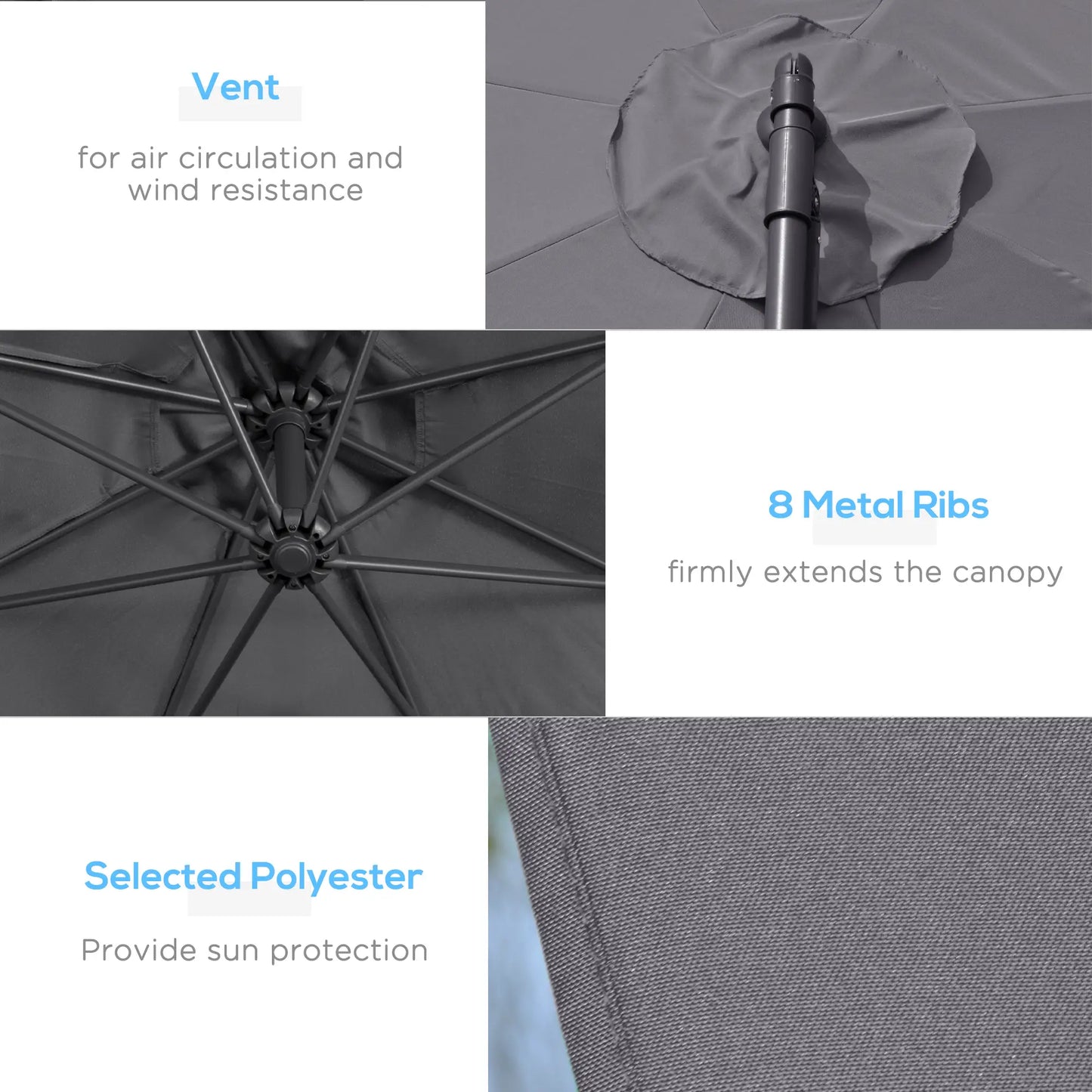 10ft Offset Patio Umbrella with Base, Crank, Grey Cantilever Umbrellas at Gallery Canada