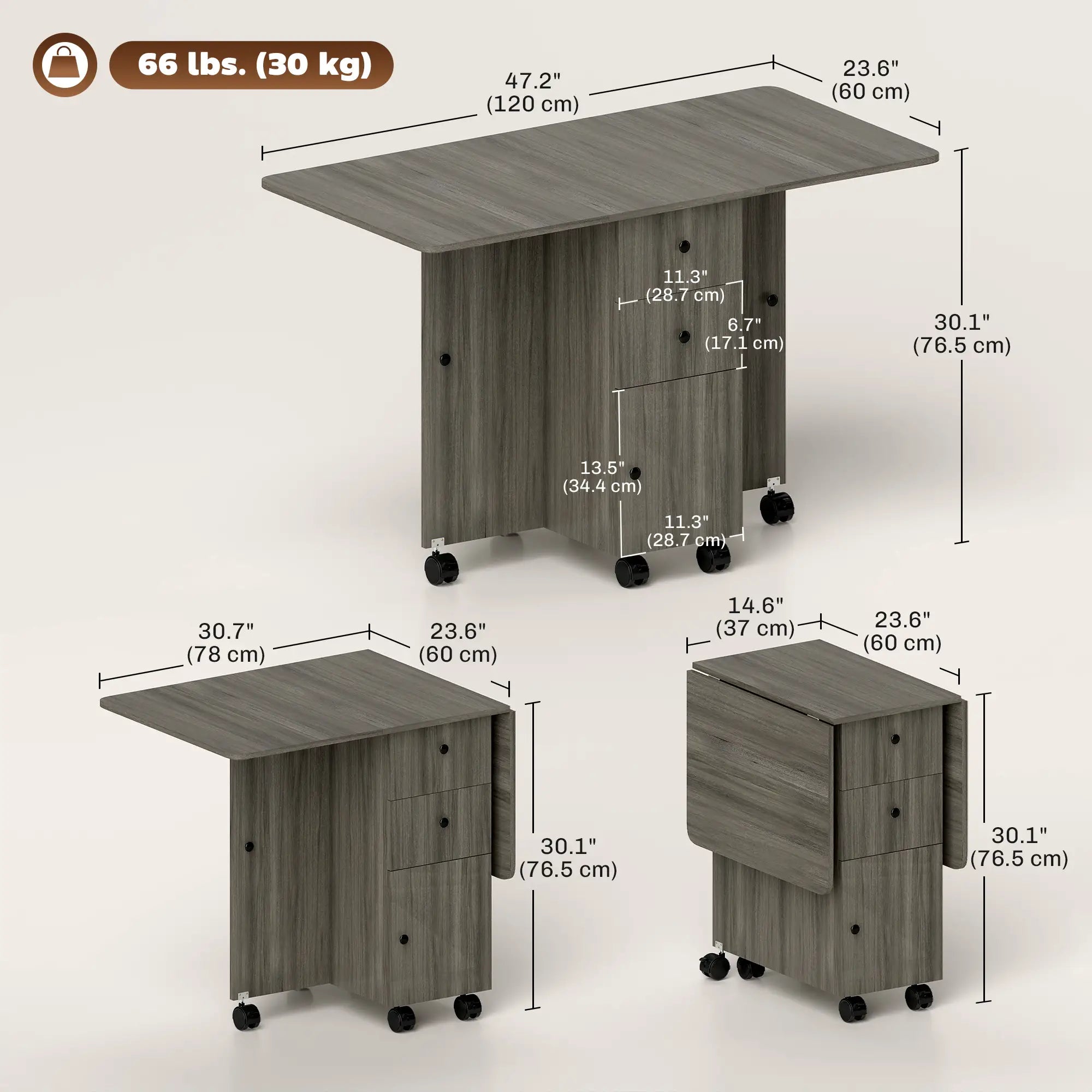 Foldable Dining Table, Rolling Kitchen Table with Storage, Grey Bar Tables & Dining Tables at Gallery Canada