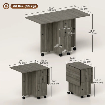 Foldable Dining Table, Rolling Kitchen Table with Storage, Grey Bar Tables & Dining Tables at Gallery Canada
