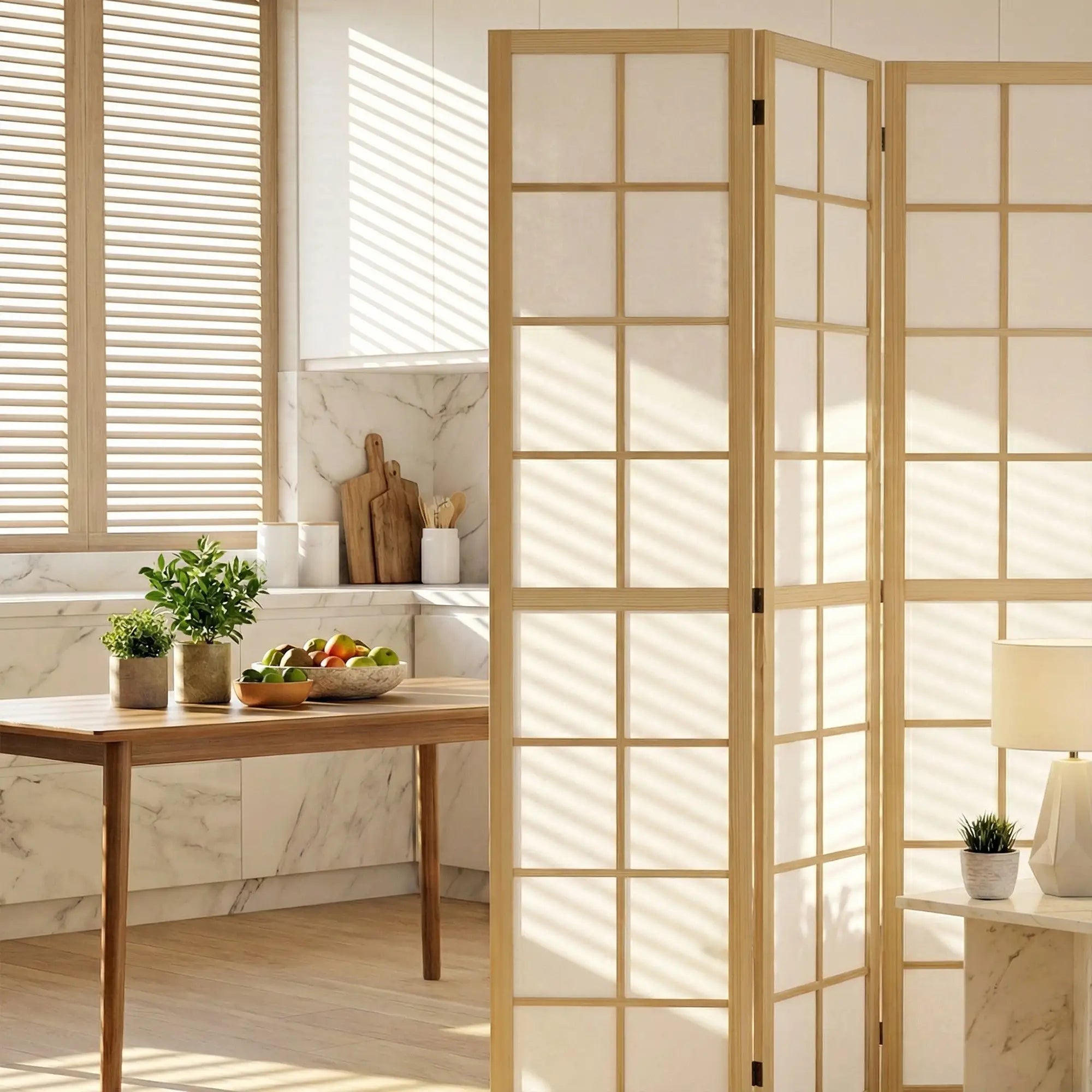 6 Panel Room Divider, 5.6 ft, Natural Wood, Folding Wall Partition Room Dividers at Gallery Canada