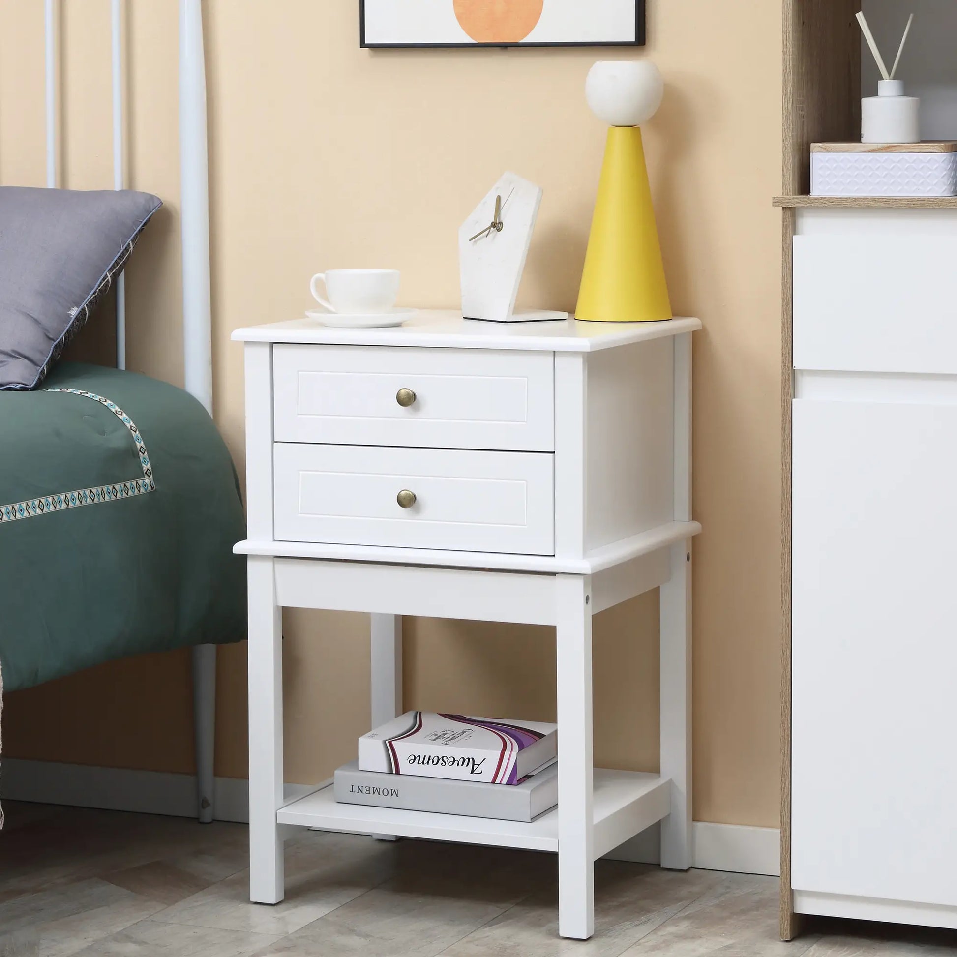Modern Sofa Side Table with Drawers, Storage Shelf, White Side Tables at Gallery Canada