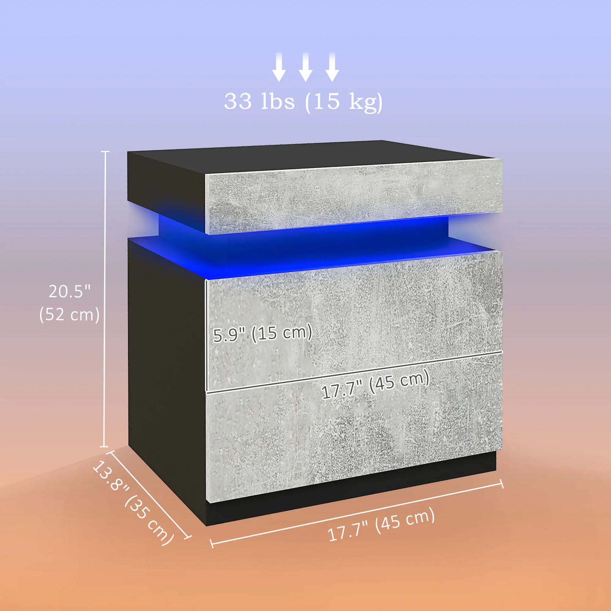 Nightstand, LED Lights, 2 Drawers, Cement Grey Bedside Tables at Gallery Canada