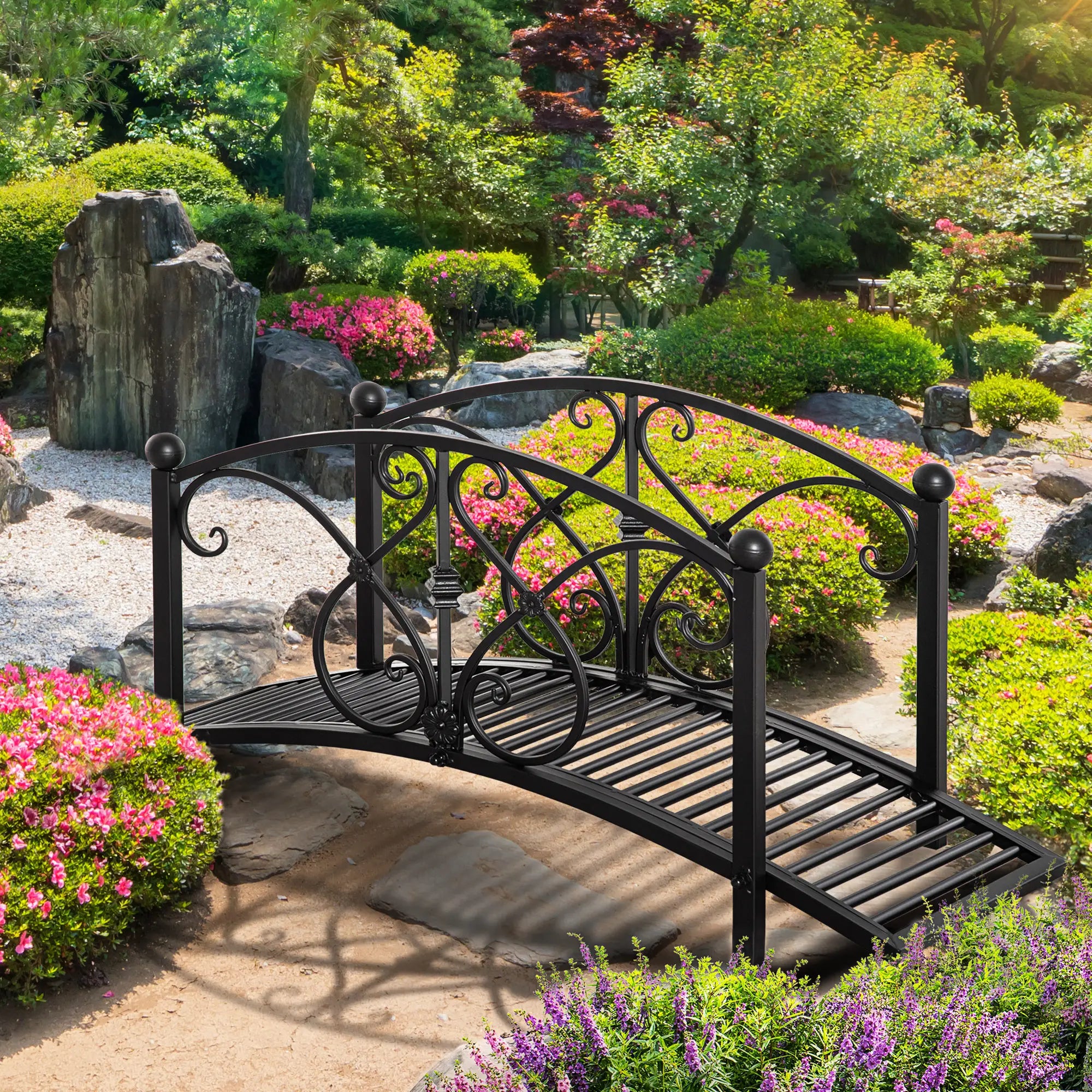 Garden Bridge 3.3FT, Decorative Backyard Pond Bridge, Black Garden Decor at Gallery Canada