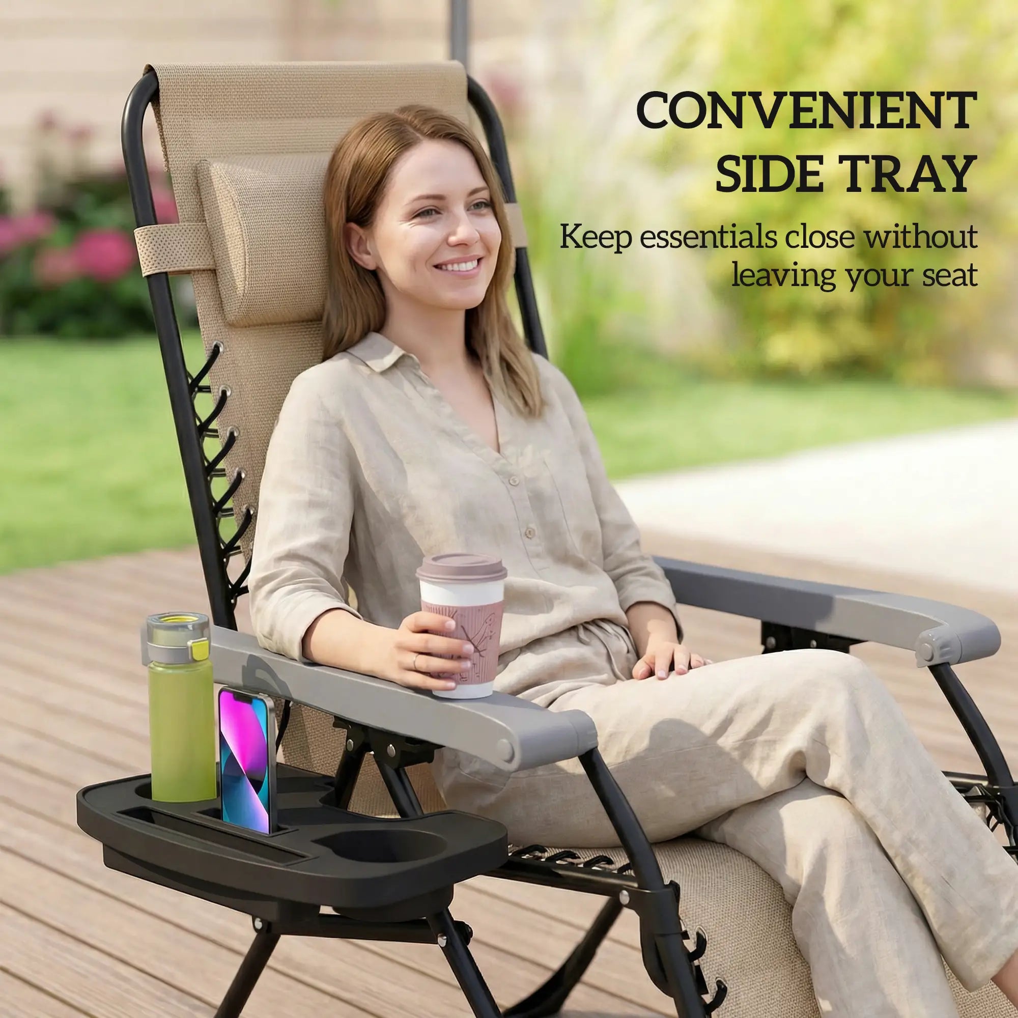 Zero Gravity Chair Set, Folding Reclining Outdoor Lounge, Light Brown Lounger Chairs at Gallery Canada
