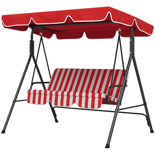 3-Seater Outdoor Porch Swing, Adjustable Canopy, Red