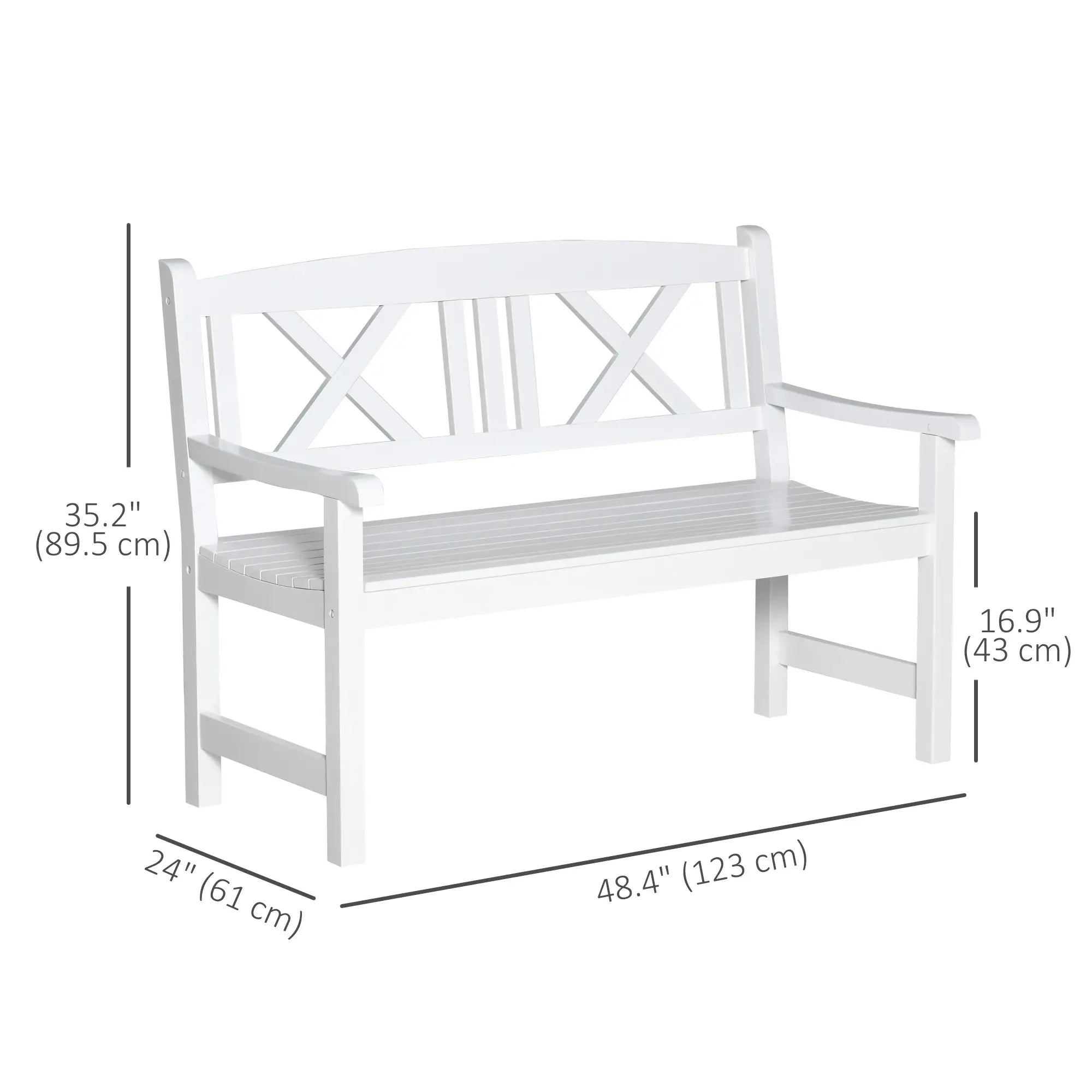 2-Seater Wooden Garden Bench, 4FT Outdoor Patio Loveseat, White Outdoor Benches at Gallery Canada